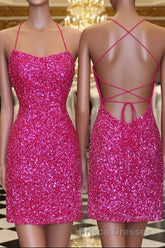 Neon Pink Sequin Bodycon Mini Homecoming Dress